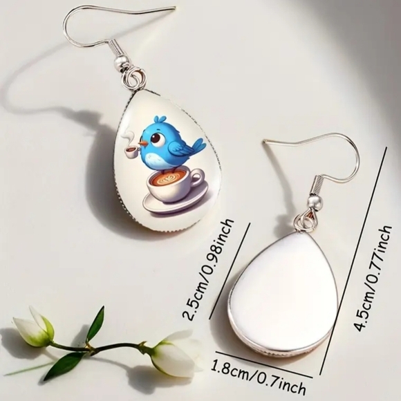 Animal Print Cute Animated Blue Bird Dangling Gift Earrings-(#0213) - Picture 2 of 5